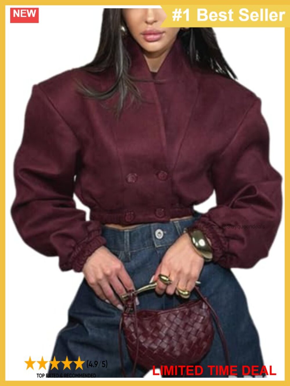 Cropped Bomber Jacket Women Button Waist Cinched Stand Collar Long Sleeve Retro